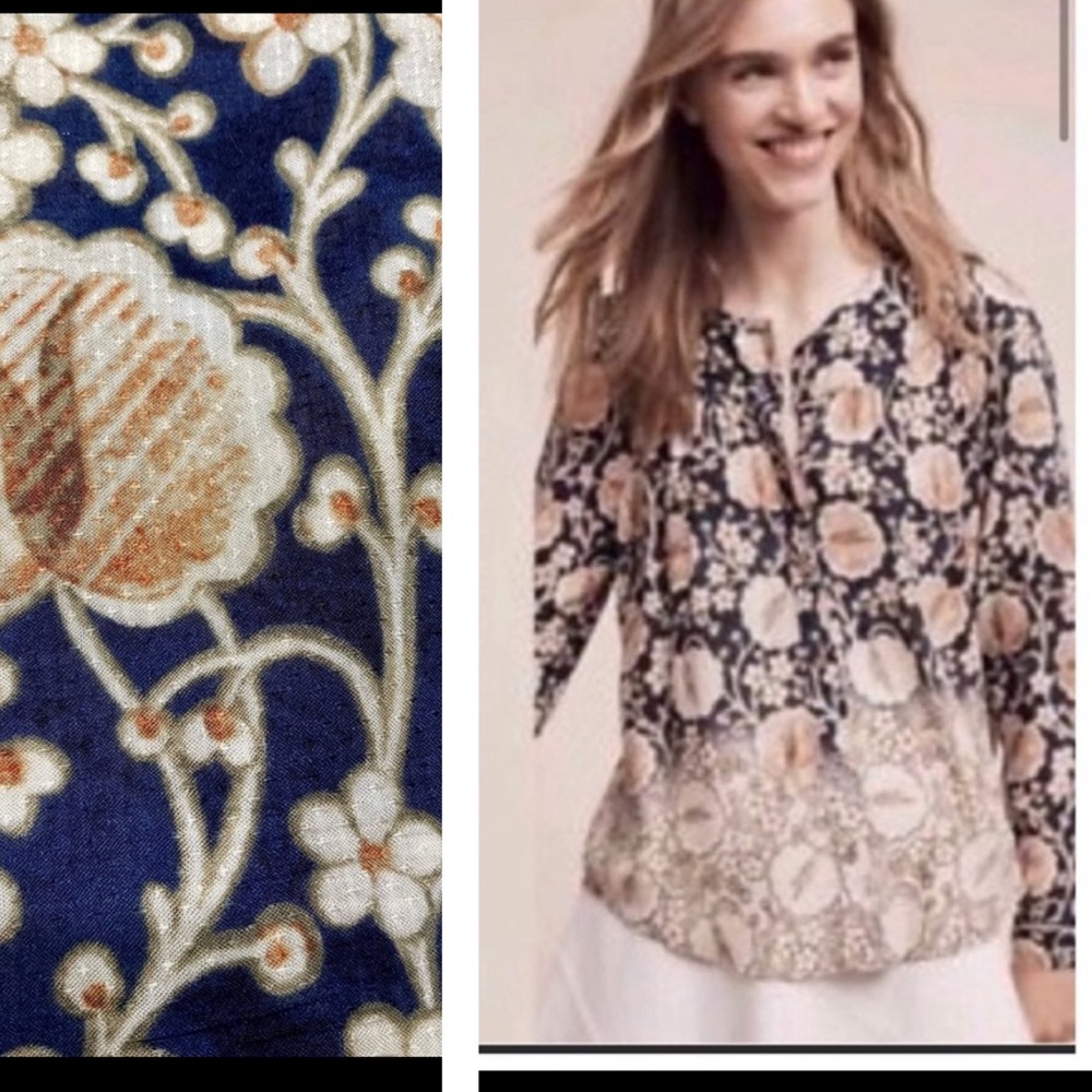 Anthropologie Orli Bibbed Button Front Floral Blouse